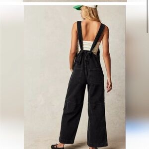 We The Free - Fields of Flowers Wide Leg  Black Denim Overalls